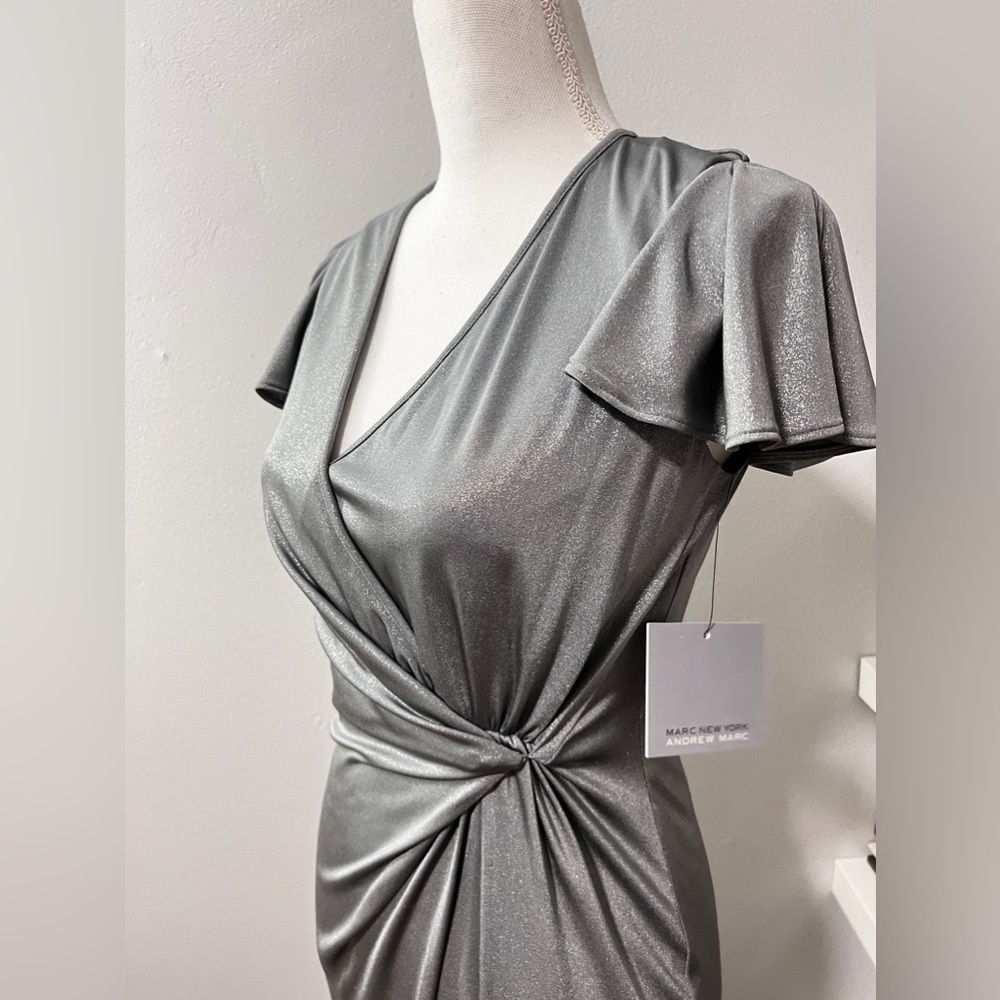 Marc New York Andrew Marc Silver Faux Wrap Dress Size 2 NWT - Picture 4 of 15